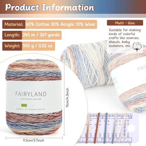 Aeelike Cake Yarn for Crocheting, Soft Ombre Crochet Yarn, Khaki Gradient | 3 PCS #3 Light weight 100g(3.52oz) 245m( 267yards), 60% Cotton Blend Gradient Yarn for Blanket Scarves DIY Crafts, Ideal Gift - color: Khaki Gradient, size: 3 pcs