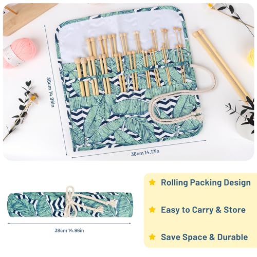 Aeelike 18 Pairs Bamboo Knitting Needles Set, 2mm-8mm Wood Needle, Type C | 10 Inch Wooden Knitting Needles Single Point with Roll Bag, Complete Smooth Needle Set for Socks Sweater Scarves, Ideal Gift - color: Color C, size: 25 cm