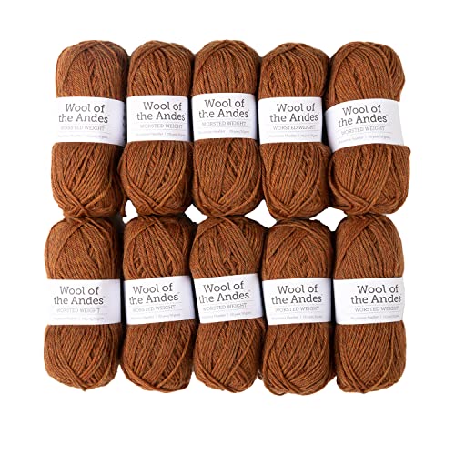 Knit Picks Wool of the Andes Orange 100% Wool Yarn Pack for Knitting | 10 skeins (500g total) of soft worsted weight crocheting yarn in Persimmon Heather color, good for felting. - color: Persimmon Heather