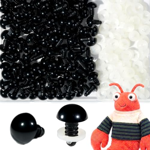 SEVENSUN 14mm Safety Eyes for Crocheting, 200pcs Black Crochet Eyes for Crochet Animals, amigurumi Eyes for Crafts, Craft Doll Eyes for amigurumi Stuffed Animals Eyes - size: 14mm