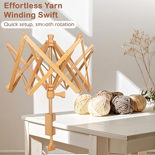 Wooden Yarn Umbrella Swift Winder - Rosewood Yarn Skein Holder - Yarn Swift Winder for Crocheting & Knitting (Beachwood Umbrella Swift) - color: Beachwood Umbrella Swift