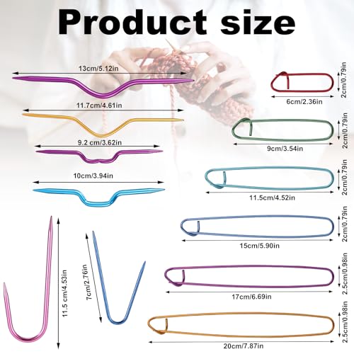12pcs Knitting Stitch Holders and Cable Needles Set | Multi-Color Aluminum Stitch Holder with Bent Needles Knitting Tool Accessories for Sewing Weaving Sweaters Yarn Crafts - style: Set 2