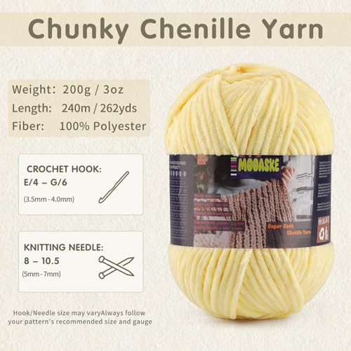 Chunky Velvet Yarn for Crocheting & Knitting, 7.05oz 262.4yd Super Soft Chenille Plush Yarn, Bulk Thick Yarns for Baby Blankets, Amigurumi, Scarves | 20 Colors (1, Golden Yellow) - color: Golden Yellow