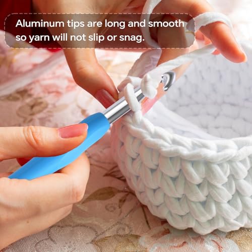 10mm Crochet Hook, Ergonomic Crochet Hooks with Soft Rubber Handle and Smooth Glide Head - Lightweight Aluminum Needles for Beginners, Arthritis, Yarn Projects, Long Crafting Sessions (10.0 mm) - size: 10mm