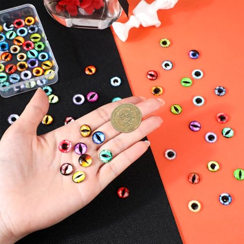 MWOOT 100pcs 12mm Cabochons Glass Eyes for Crafts with Case, Cat Bird Dragon Eyes Fake Glass Monster Eyes, Craft Eyes for Crochet Animals Polymer Clay Sculptures Jewelry Doll Making Props Xmas Gift