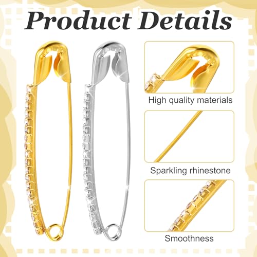 Rhinestone Safety Pins, 20 Pieces Fancy Safety Pin Large, Decorative Brooch Pin for Clothing, DIY Accessories for Clothes Sweater Shawl Collar Dress Cardigan Shirt Jeans (Gold, Sliver)