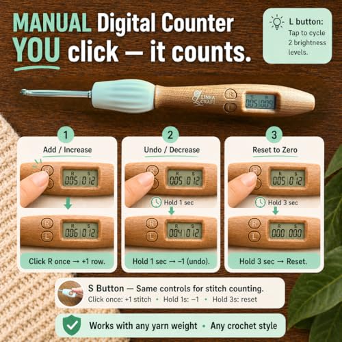 LineaCraft Counting Crochet Hook Set with Light & Counter – 18 Sizes Interchangeable Hooks Kit for Beginners, Light up, Digital Stitch & Row Counter, Ergonomic for Arthritic Hands – Crochet Gift
