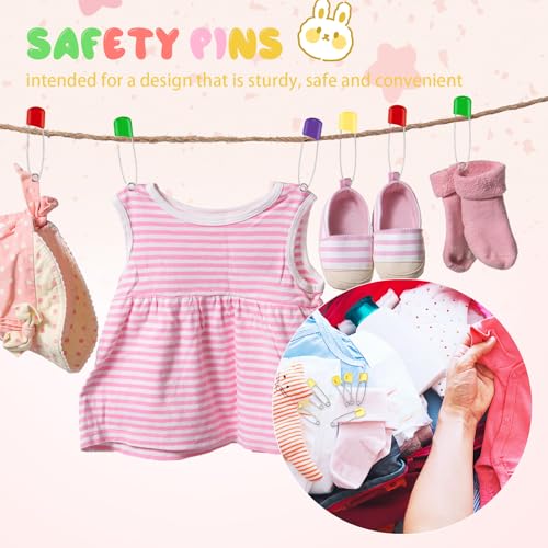WILLBOND 100 Pcs Large Safety Pins for Clothes,with Bag, Multicolored | Plastic Head with Locking Closures, Heavy Duty Nappy Pins Hooks, 2.2 Inch Fasteners, Stainless Steel, Velvet Bag - color: Multicolored