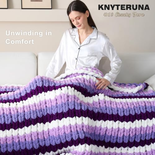 Chunky Yarn for Hand Knitting, #10 Chunky Blanket Chenille Yarn, Large Bulky Thick Jumbo Yarn, Super Chunky Knit Yarn for Crocheting, 8 Skein(8 oz 22 yds Each Skein), Lavender Fog - color: Lavender Fog