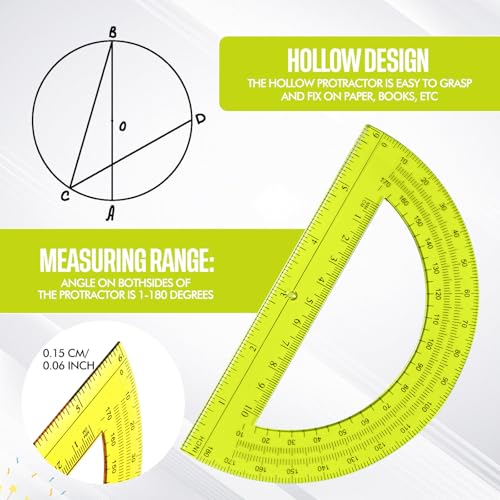 EBOOT Student Geometry Set, 180 Degree Protractor Compass 6",Yellow | Swing Arm Protractor Ruler Compass, Geometry Drawing Tools for Measuring Angles, School Classroom Math Supplies - color: Yellow