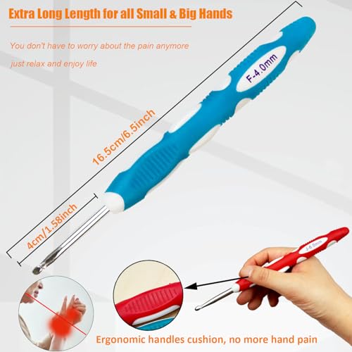 Mdoker Size D/3(3mm) Crochet Hook,Extra Long Crochet Hooks Needles for Arthritic Hands,Ergonomic Grip Soft Handles for Beginners and Experiecced Crochet Lover,Comfortable/Smooth/Ergonomic - size: 3mm