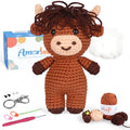 Crochet Kit for Beginners – Easy-to-See Stitches Yarn, Pre-Started Piece, and Step-by-Step Video Tutorials | Starter Crochet Set with Cute Animal Pattern – Original Handmade Highland Cow Pattern - color: Highland Cow