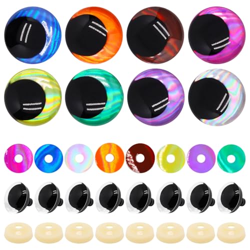 BUXIMN 16pcs 35mm 3D Large Safety Eyes for Crocheting, Tie Dye Laser Crochet Safety Eyes,for Stuffed Animals Doll Eye Crafts - color: Colorful A, size: 35mm
