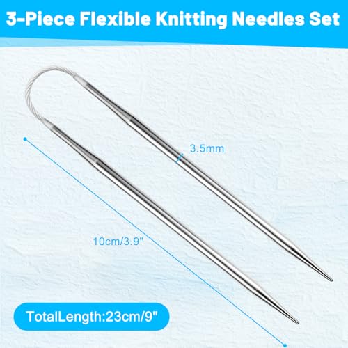3.5MM Double-Pointed Flexible Knitting Needles 3-Piece Set, 9 Inch/23cm Circular Knitting Needles Stainless Steel Needles for Small Projects DIY Knitting - size: Size US 4 (3.5mm)