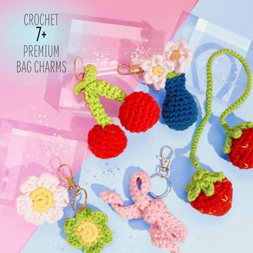 STMT D.I.Y. Crochet Bag Charms, Creates 7+ Keychains, Crochet Kit for Beginners with Yarn, Starter Hooks, Step-by-Step Tutorials, DIY Craft, Great Teen Gifts - color: Crochet