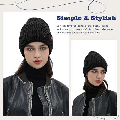 ACUSHLA Waterproof Windproof Winter Hat for Men Women Fleece-Lined Beanie - color: Black