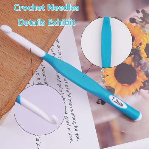 Hobekoee 7mm Crochet Hook,Extra Long Crochet Hooks with Soft Ergonomic Handle for Arthritic Hands,Multicolor Crochet Needles for Beginners and Experiencer - size: 7mm