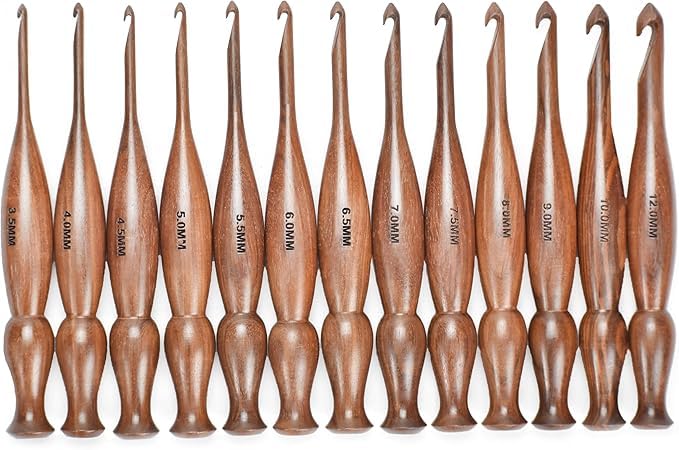 Wooden Crochet Hooks Set of 13 for Arthritic Hands | Ergonomic Soft Grip Handcrafted Knitting Needle for Crocheting and Knitting (Brown (Crochet - 4)) - color: Brown (Crochet - 4)