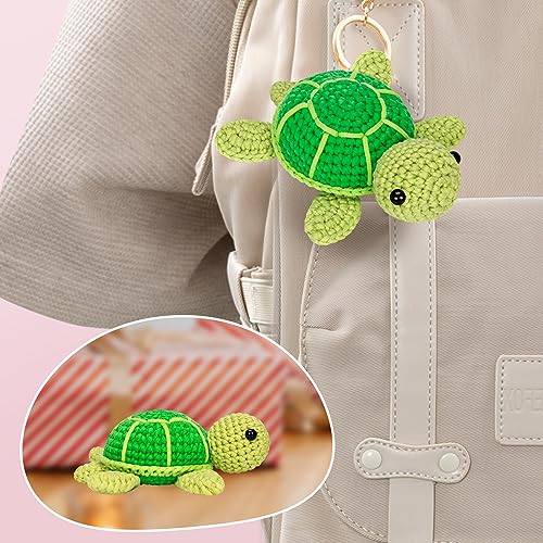 Mewaii Green Sea Turtle Crochet Kit for Beginners, 40% Extra Yarn | Video Tutorial, Pre-Started Piece, Gift Box, Level 1 Starter Kit, Family Craft for Adults, Kids & Beginners - color: Light and Dark Green