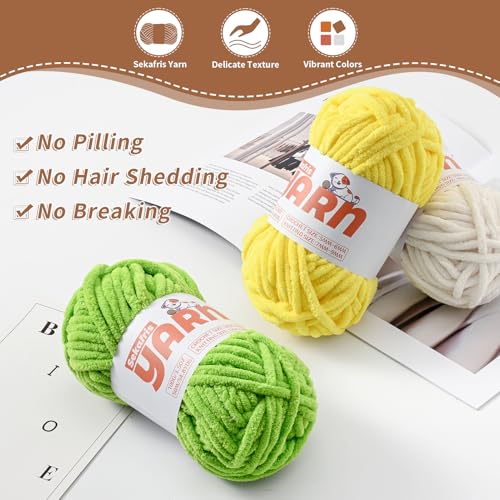 Soft Chunky Chenille Yarn for Crocheting-(300g/10.58oz) Bulky Knitting Crochet Yarn for Blankets-(150m/164yds) Fluffy Velvet Baby Yarn for Amigurumi&Crafts.(3 Avocado Green) - color: 3 Avocado Green