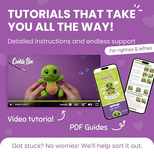 Cookie Box Crochet Kit for Beginners, Turtle Hugo | All Materials Included, Step-by-Step Video Tutorials, PDF Patterns, Easy DIY Craft, Amigurumi and Knitting Gift Set - color: Green