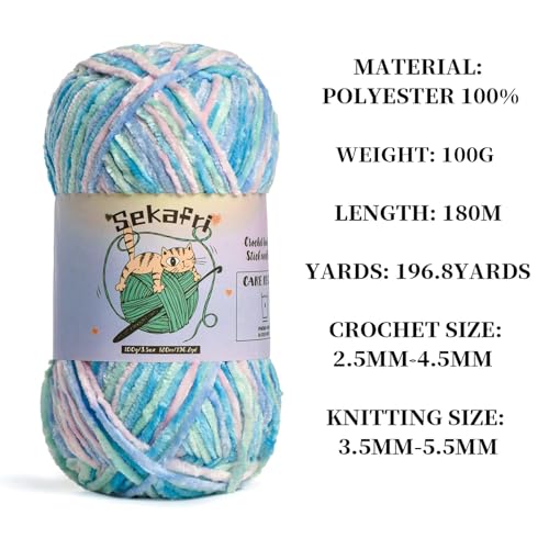 3 Pack of 300g (590yds) Fuzzy Chenille Yarn for Crocheting,Fluffy Amigurumi Crochet Yarn for DIY Craft/Hat/Clothes, Soft Velvet Baby Blanket Yarn（3 Candyfloss） - color: 3 Candyfloss