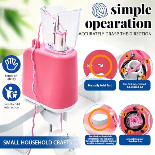 iplusmile Automatic i-Cord Knitting Machine, Electric Yarn Cord Maker Tool for Knitted Wire Art, Tricotin Crochet French Knitter with Fixator Clamp & USB Cable (Pink) - color: Pink