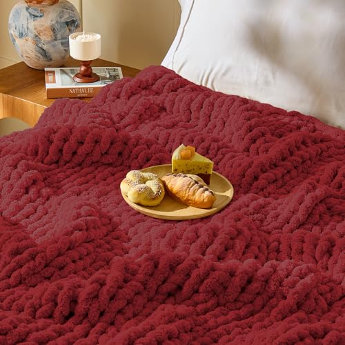 Inhand Dark Red Chunky Chenille Yarn for Hand Knitting,Thick Bulky Mom Blanket Yarn for Crocheting,Soft Fluffy Yarn for Mother’s Day Gifts and Crafts for Women/Grandma,4 Pack (29.5Yds/8.4oz Each) - color: Dark Red, size: 4 Pack
