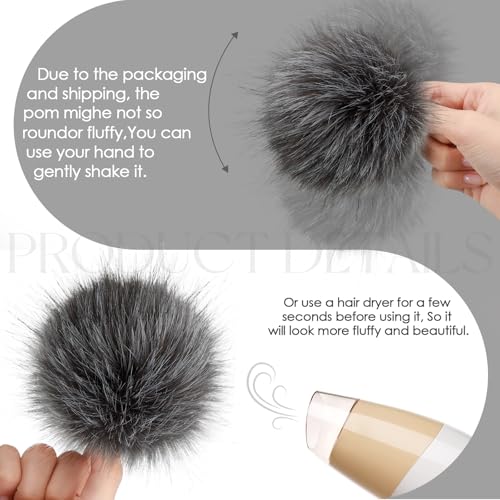 Juinte 8 Pcs 6 Inch Large Fur Pom Pom Balls for Hats Fluffy Faux Fur Pompom Balls with Snap Button for Hat Shoes Scarves Bag Charms DIY Crafts (Dark Gray) - color: Dark Gray