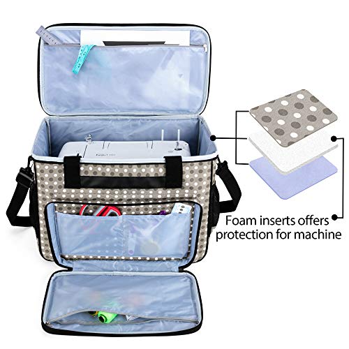 Teamoy Sewing Machine Case, Carrying Tote Bag Storage Organizer, Gray Dots | Compatible with Brother, Singer Sewing Machines and Accessories - color: Gray Dots