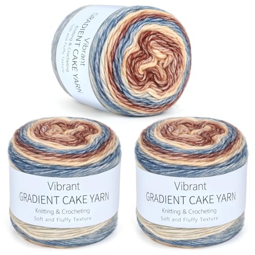 Aeelike Cake Yarn for Crocheting, Soft Ombre Crochet Yarn, Khaki Gradient | 3 PCS #3 Light weight 100g(3.52oz) 245m( 267yards), 60% Cotton Blend Gradient Yarn for Blanket Scarves DIY Crafts, Ideal Gift - color: Khaki Gradient, size: 3 pcs