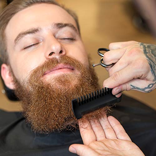 3 Pieces Beard Comb for Men Natural Sandalwood Wooden Mustaches Combs Dual Action Teeth Beard Comb with 3 Pieces Pocket Faux Leather Case for Beards Mustaches(Black) - color: Black