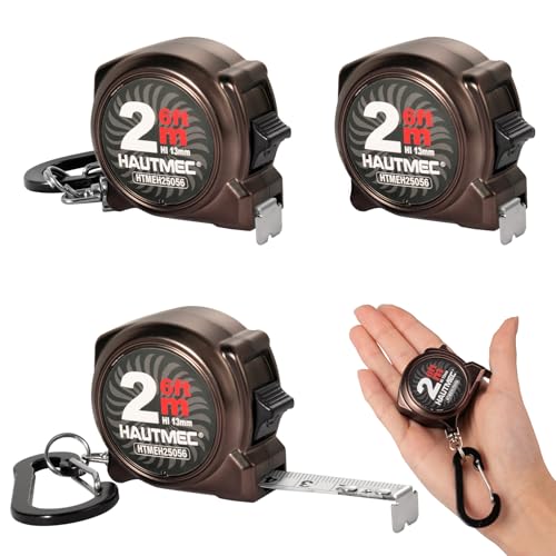 HAUTMEC Mini Tape Measure, Brown 3PCS 6ft/2m Small Measuring Tape, Metric & Imperial Scales, Retractable Pocket Keychain Measurement,ABS Protective Casing, Suitable for Homeowners, 25056 - style: Brown-2m
