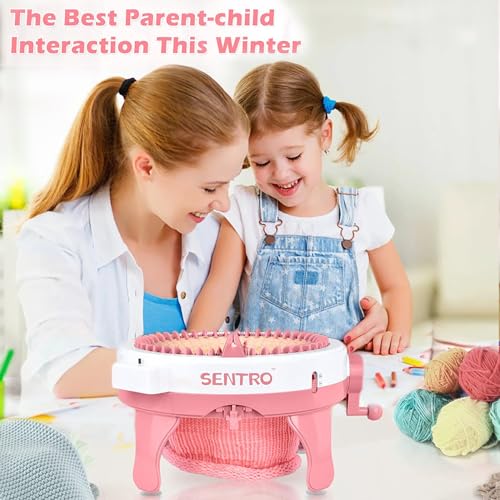SENTRO Knitting Machine 48 Needles, Smart Circular Knitting Machine, Double Knitting Loom Machine for Adults Beginners,DIY Knitting Board Rotating Machine for Hat, Scarves, Socks - color: 48Pink