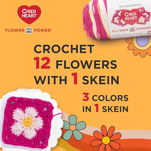 Red Heart All in One Flower Power Crochet Yarn, Burgundy Blossom, 3-Pack | #4 Medium Worsted Weight 100% Acrylic Striping Yarn for Crochet and Knitting, Up to 12 Flower Motifs, 440 yards, 250g/8.8oz - color: Burgundy Blossom