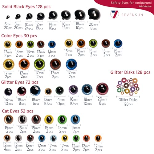 SEVENSUN 636 PCS Safety Eyes for Crocheting, Crochet Safety Eyes and Noses for Amigurumi Crochet Animals Craft Doll Eye Glasses - color: 636 pcs Assorted
