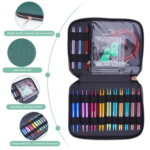 WAZAIGUR Aluminum Smooth Interchangeable Circular Knitting Needles Set | Work for Various Knitting Projects, Green Case, 4inch/10cm Needle, Sizes 3mm- 10mm, US Size 2.5- 15, 13 Pairs, 4 Cables - color: Multicolor