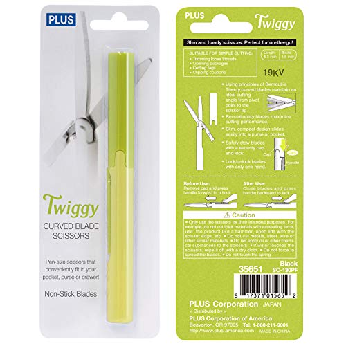 Plus Pen Style Non-Stick Compact TSA Twiggy Scissors with Cover, Green - color: Green, size: 1-Pack