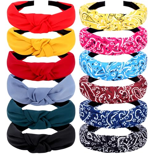 Bandana Knotted Headbands for Women 12 Pack Gilrs Fashion Head Bands Solid Womens Hair Band Non Slip for Thin Thick Short Hair Face Wash Hair Accessories - color: Headband 50
