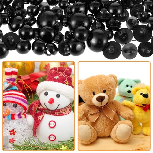 Xinjoduz 300 PCS Sew on Eyes for Stuffed Animals, Black Safety Eyes Buttons Plastic Mushroom Domed Sewing Crafting Eyes for DIY Bear Puppet Plush Crochet Animals Doll Making (7 mm-15 mm)