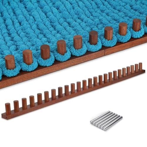 LITURTOO 48" Chunky Yarn Blanket Loom - Loom for DIY Throw Blankets, Adjustable Size Hand Knitting Yarn Chunky - size: 48" - Dark Wood Color