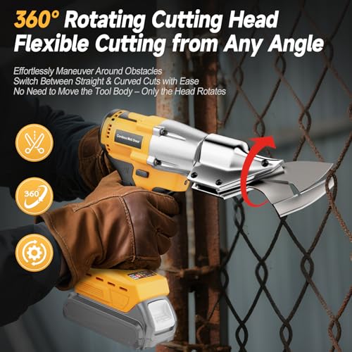 Cordless Metal Shears Compatible with DeWalt 20V Max Batteries | (Tool Only,No Battery)Brushless Motor 400Nm Torque, 14GA Steel Cutter, 360° Rotating Head, LED Light, Multi-Material Cutting