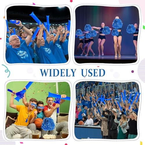 148 Pcs Team Spirit Accessories,Cheerleading Pom Poms Hand Clappers Noisemakers Whistles Shutter Glasses Eye Black Sticker for Sports Events Football Baseball School - color: Blue