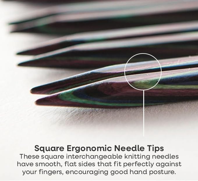 Knit Picks Options 2-3/4" Short Square Interchangeable Wood Knitting Needle Set (Foursquare) | 7 sizes of 2.75 inch long ergonomic knitting needles in a dark color, includes cables, end caps, and connectors. - color: Black