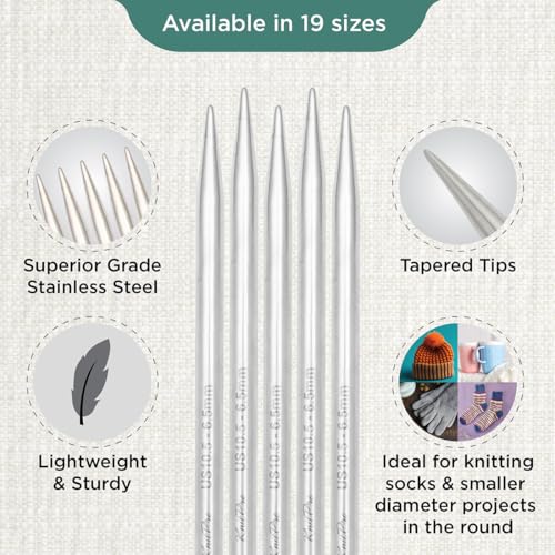 KnitPro Stelo Double-Pointed Needles 8" (20cm) | US Size 10.5 (6.5mm) - size: US Size 10.5 (6.5mm)