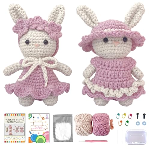 LoopMap Amigurumi Crochet Kit for Beginners with Removable Dress & Video Tutorials, DIY Bunny Making Kit Includes Premium Yarn & Tools, Creative Gift for Adults Teens (Purple) - color: bunny-purple