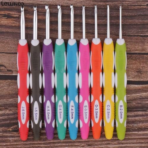Lewhoo Ergonomic Crochet Hooks with Roll Felt Bag for Arthritic Hand B to J | Crochet Hooks Set 2.0-6.0mm - color: Grey 2.0~6.0mm