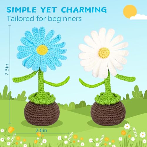 Crochetta Crochet Kit for Beginners, Crochet Starter Kits for Adults | Crochet Kit for Beginners, Crochet Starter Kits for Adults, Step-by-Step Video, DIY Crochet Animal Kits Knitting Supplies - color: 2daisy