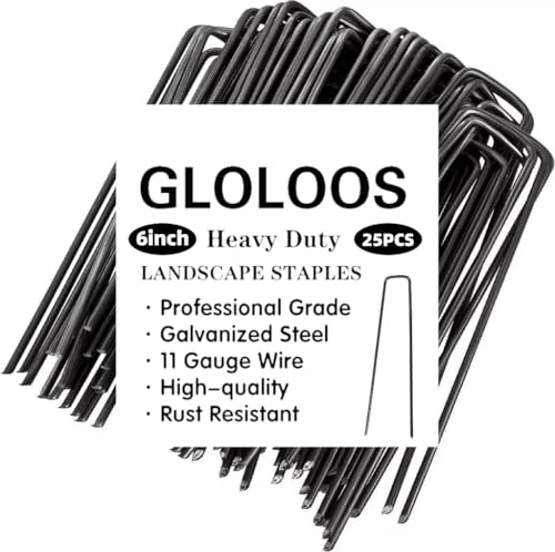 6 inch 25 Pack Black Galvanized Landscape Staples 11 Gauge Garden Stakes Pins Anti-Rust Ground Stakes U-Shaped Tent Stakes are Used for Weed Barrier, Irrigation Tubing, Yard Lawn, Landscape Fabric - color: black 11 Gauge, size: 6 inch