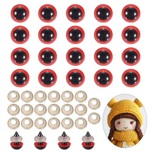 PATIKIL 12mm Safety Eyes, 20Pcs Realistic Doll Crocheting Safety Eyes with Washers for Decor Crochet Accessories Dolls Craft Halloween, Red - color: Red, size: 12 mm